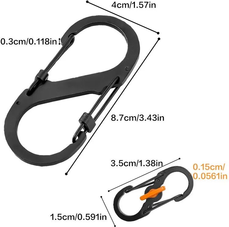 INF Großer abschließbarer Achter-Karabiner-Satz – Edelstahl, Mehrfarbige Optionen Schwarz