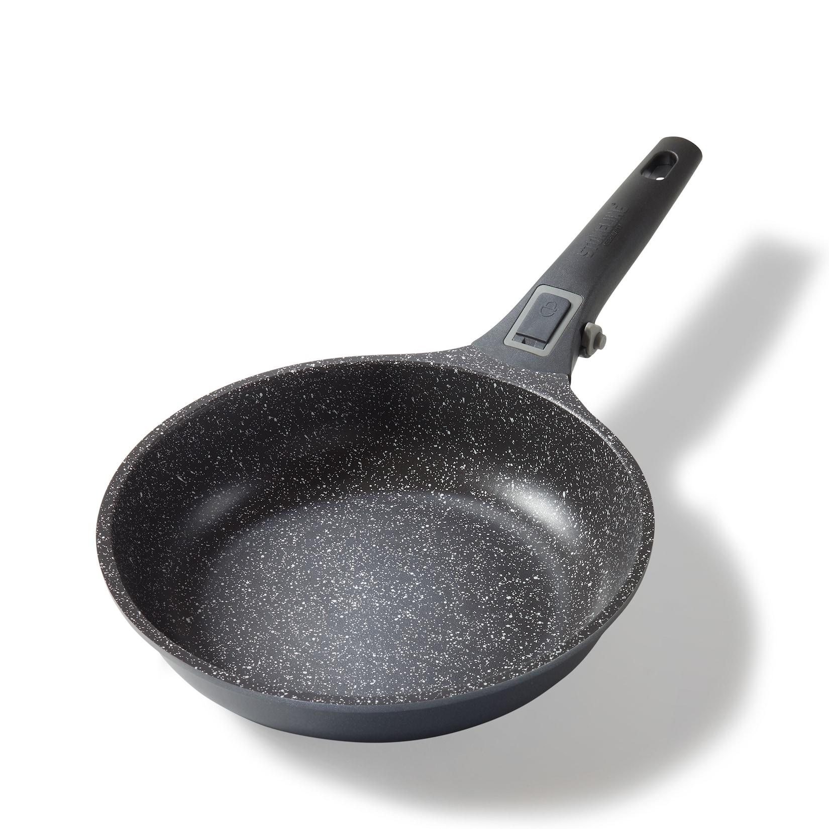 Stoneline SMART Bratpfanne 24cm, mit abnehmbarem Griff, Induktion, Aluguss, Pfanne mit echten Steinpartikeln beschichtet, Ohne Fett & Öl kochen und braten