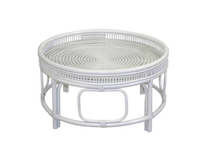 Mid.you Couchtisch, Weiß, Holz, Glas, Rattan,Rattan, massiv, Uni, rund, rund, 75x41x75 cm, Holzmöbel, Holztische, Couchtische Holz