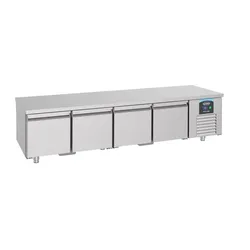 Kühltisch ANOLIS | 4x Tür | 360 Liter, HxBxT 60x213x70cm | -2/+8°C | Edelstahl | + CHEFGASTRO Geschirrtuch
