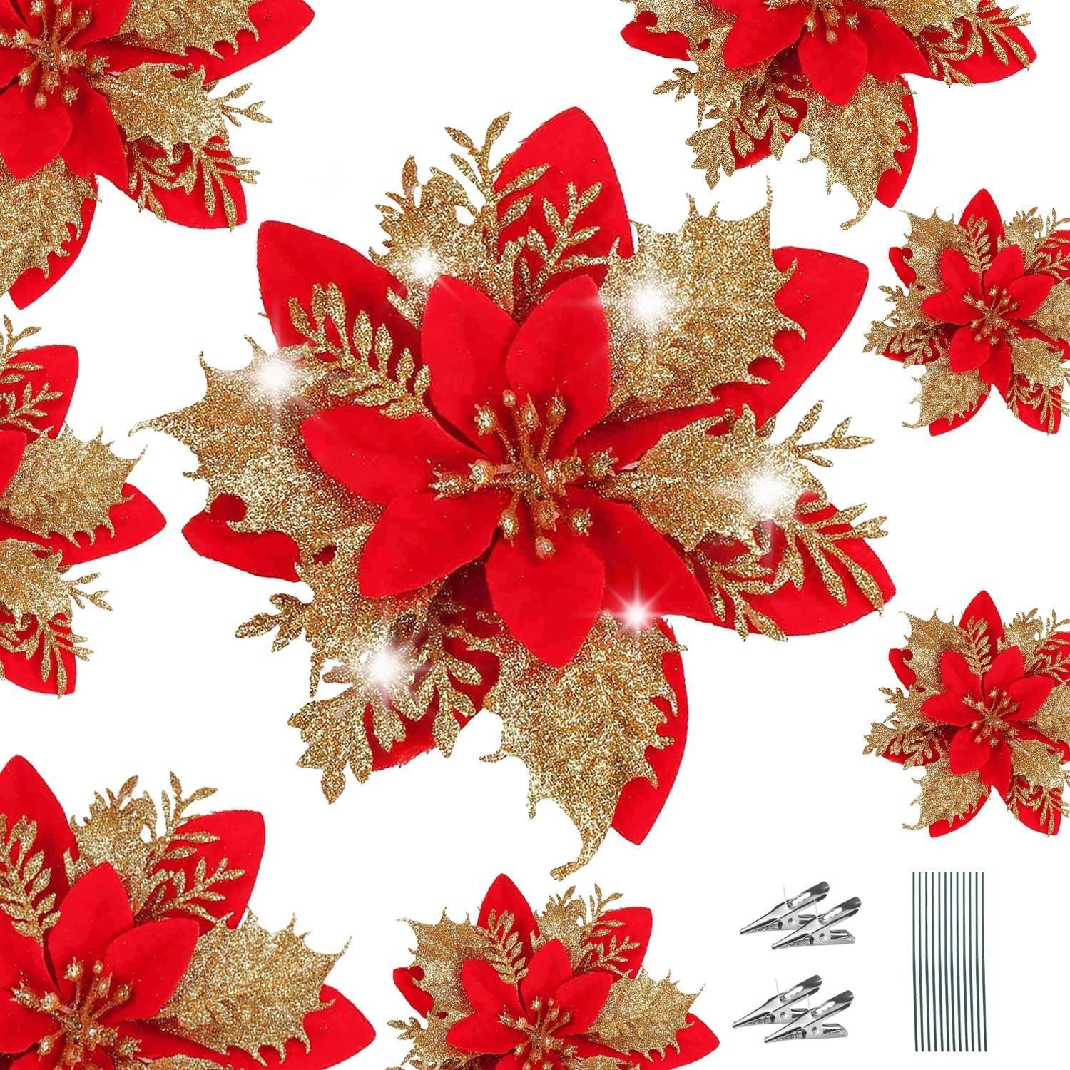 Homevero Kerstboombloemen set 12-delig - Glinsterend - Luxe decoratie van hoogwaardige stof