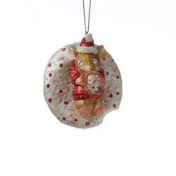 MARELIDA Christbaumschmuck Maus mit Donut Weihnachtsbäckerei Glas H: 10cm