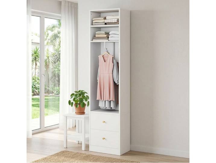 HOMVRA Armoire ouverte étroite 50x30x200 cm avec 2 tiroirs tringle et 2 étagères blanc