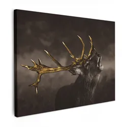 LEINWANDBILD Rotwild - Schwarz - Gold Wandbild 40x30 cm