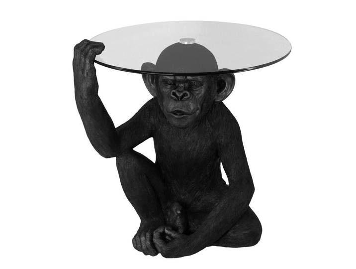 Ambia Home Beistelltisch, Schwarz, Kunststoff, Glas, Affe, 62x65x60 cm, Wohnzimmer, Wohnzimmertische, Beistelltische, Beistelltisch Glas