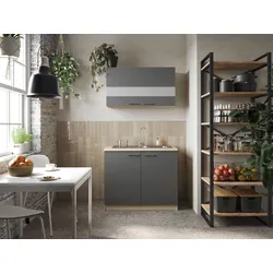 Miniküche Merle B:  ca. 100cm Grau/Eiche