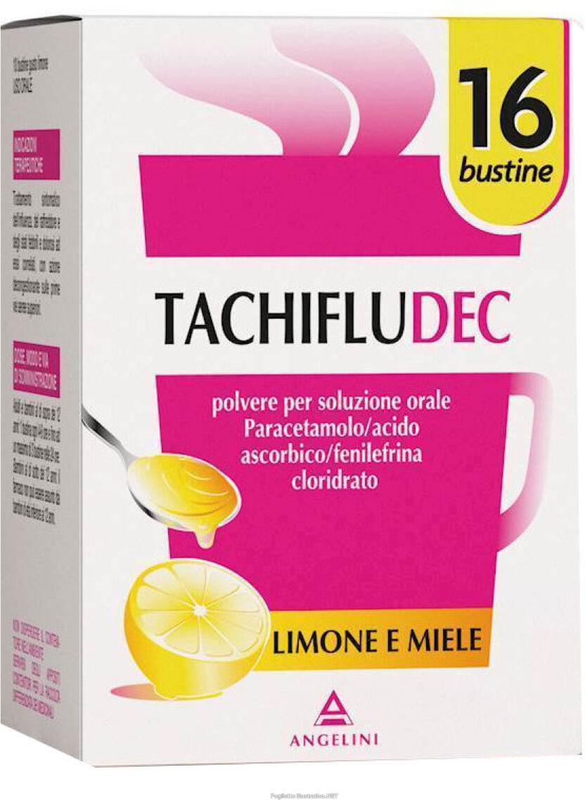 ANGELINI PHARMA ITALIA SpA Tachifludec 16 Buste Gusto Limone e Miele - Soluzione Orale per il Raffreddore e l'Influenza