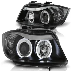 LED Angel Eyes Scheinwerfer passend für BMW 3er E90/E91 05-08 schwarz