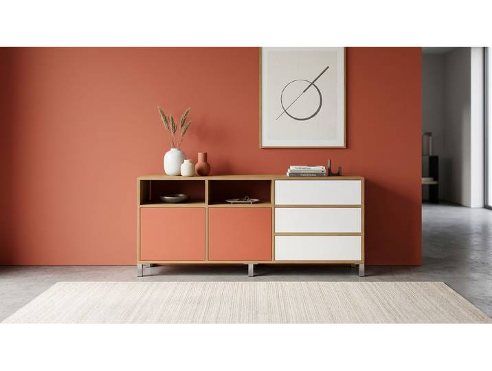 Modernes Sideboard mit bunten Türen Eiche Natur geölt