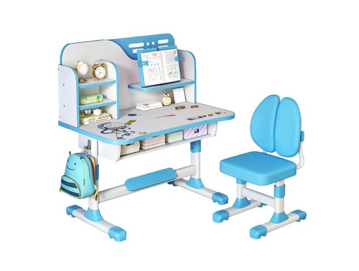Bureau d'étude pour enfants avec chaises Bureau et bibliothèque pour enfants table de devoirs d'étudiant Réglable en hauteur Bleu