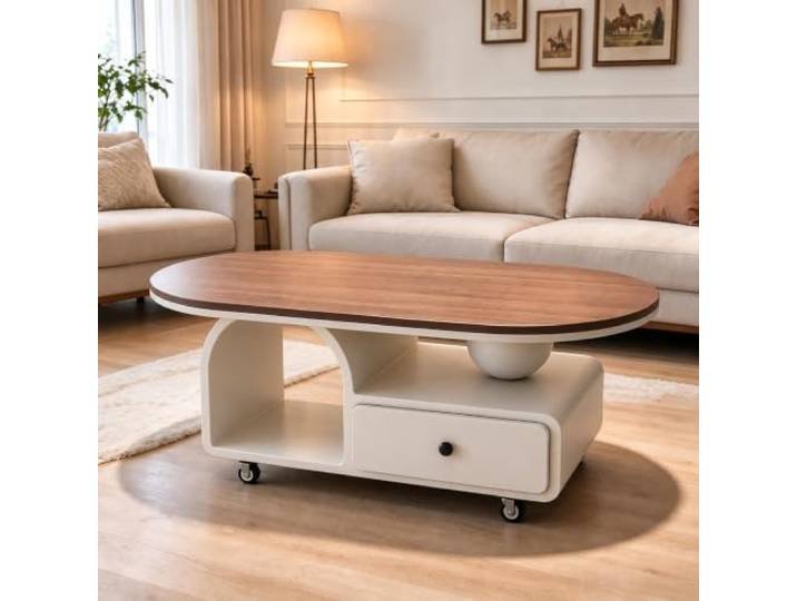 YHTCSXMD Moderner Couchtisch mit Stauraum und Rollen für Wohnzimmer Steinplatte mit Holzoptik, Schublade und offenem Fach für Couchtisch mit 360 Rollen in modernen Wohnungen