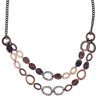 Collierkettchen STEUER "Metallcollier 2-reihig in kupferbraun mit Strasszierde", braun (dunkelbraun), Halsketten, Damen, 56cm, Metall, L: 56 B: 18mm, glänzend, Collier, B:18mm
