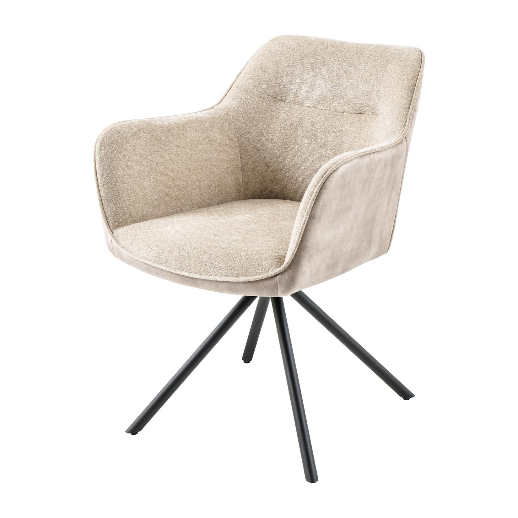 riess-ambiente Stuhl VERONA - champagner beige Samt Strukturstoff mit Armlehne Metallbeine schwarz drehbar