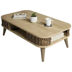 Dmora Wohnzimmertisch Dmoll, Niedriger Wohnzimmertisch, Kaffeeregal, Couchtisch für Sofa, 105x60h35 cm, Eiche