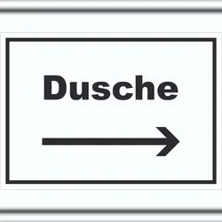 HB-Druck Dusche Schild mit Text und Richtungspfeil rechts waschen Hygiene waagerecht A6 (105x148mm)