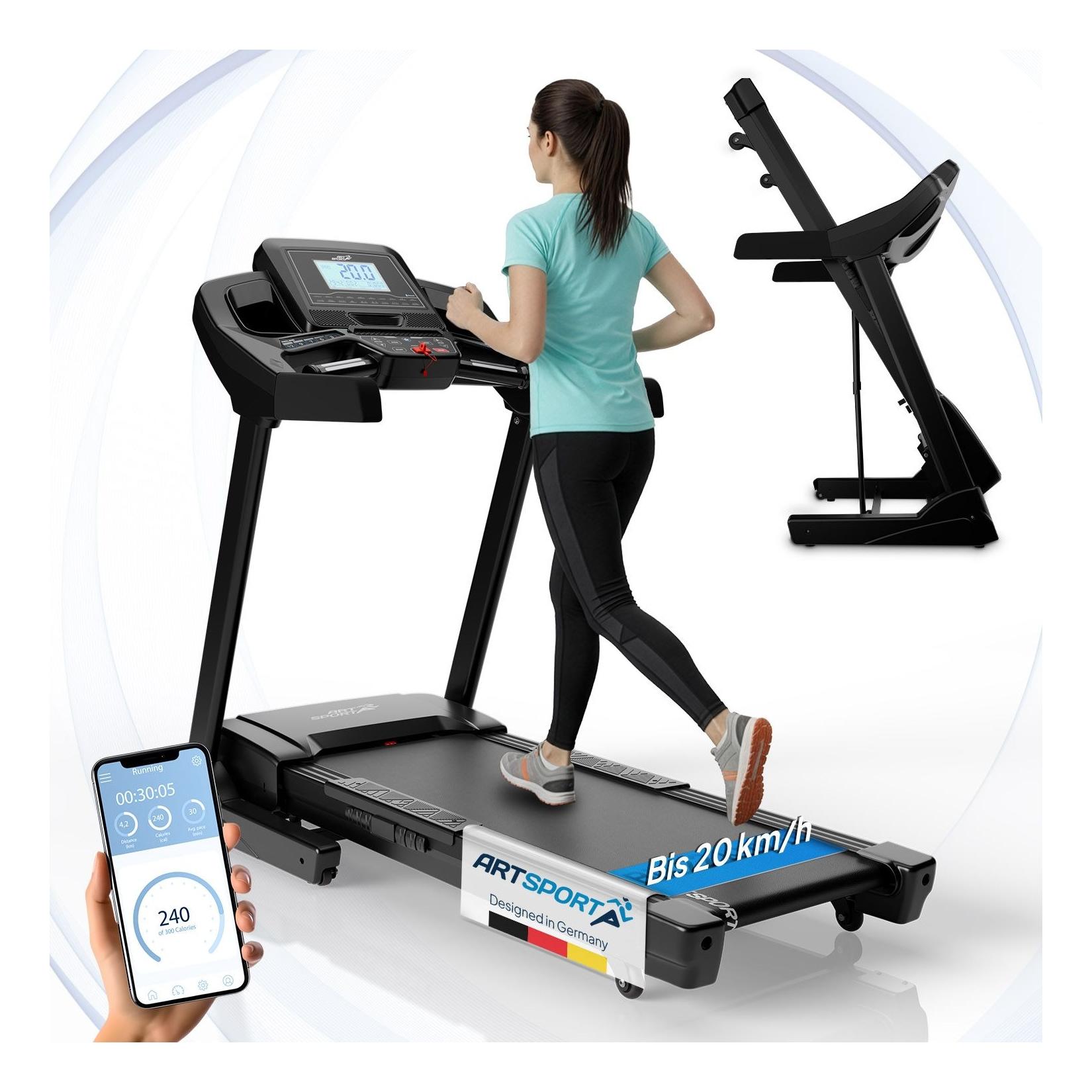 ArtSport Laufband Speedrunner 7000, 20 km/h elektrisch, klappbar mit App & MP3 – Schwarz