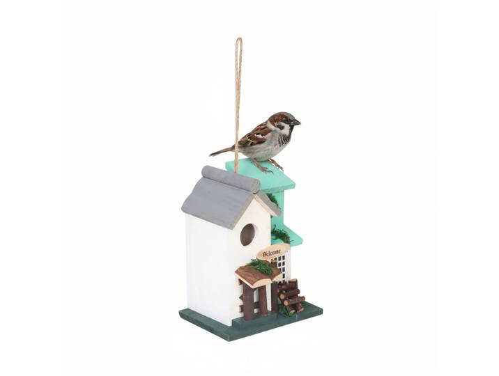 Deko Vogelhaus Landhausstil Weiss-Türkis-Grau