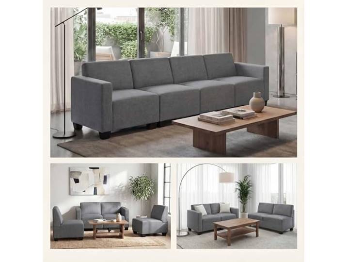 Mendler Modular 4-Sitzer Sofa Couch Lyon, Stoff/Textil - grau