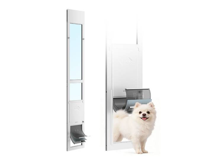 Vevor Chatiere Pour Porte Coulissante En Verre\, Porte Pour Chiens Et Chats\, Hauteur Reglable De 1927 A 2049 Mm\, Cadre En Alliage Dealuminium Avec Charniere Pivotante Et Rabat A 3 Couches\, Taille M