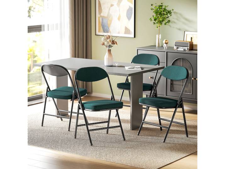 HOMCOM Lot de 4 Chaises Pliantes Velours Bleu Salle à Manger