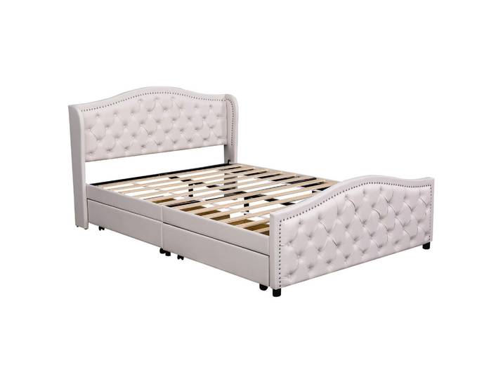 Oxeza Polsterbett 140/200 cm Weiß mit 2 Schubladen, Leder, Mode, Rechteckig, 140x200 cm, Schlafzimmer, Betten, Polsterbetten