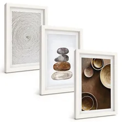 BILDER SET 3er Set - 20x30 cm Weißer Rahmen - Texturen in der modernen Kunst