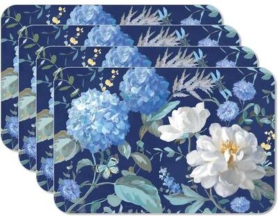 CounterArt Spring Morning Blooms 4 Pack Reversible Easy Care Flexible Plastic Placemats Made in The USA BPA Free, Wipes Clean