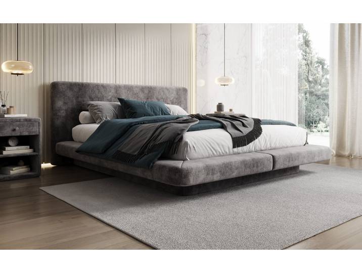 Designer Polsterbett Yumi in Samt - 160x200 - Anthrazit - Luxusbetten24