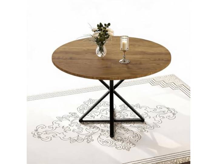 CherishCradle Runder Esstisch 120 cm Holz, Küchentisch 4-6 Personen Runder Esstisch Ø120 cm für 4-6 Personen, Metallgestell, 76 cm hoch, pflegeleichte Holzoptik, schnelle Montage.
