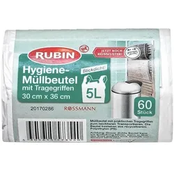 RUBIN 60 Müllbeutel mit Tragegriffen 5 L weiß, 30x36 cm