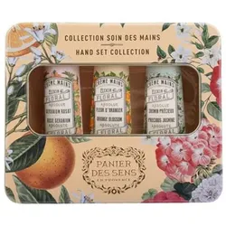 PANIER DES SENS Handcreme Set Orangenblüte, Geranie, Jasmin 3x 30ml in Metallbox