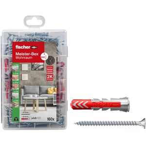 Fischer Schrauben-Dübel-Set 535972, MeisterBox Wohnraum, Universaldübel in 2 Größen & Schrauben, 160-teilig, 50 Stück