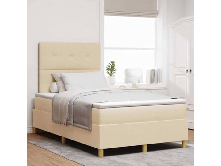 Atmungsaktiver Stoffbezug verstellbares Kopfteil mittlere Festigkeit Boxspringbett mit Matratze Creme 120x190 cm Stoff verstellbares Kopfteil Taschenfederkern Lattenrost Schlafzimmer Doppelbett