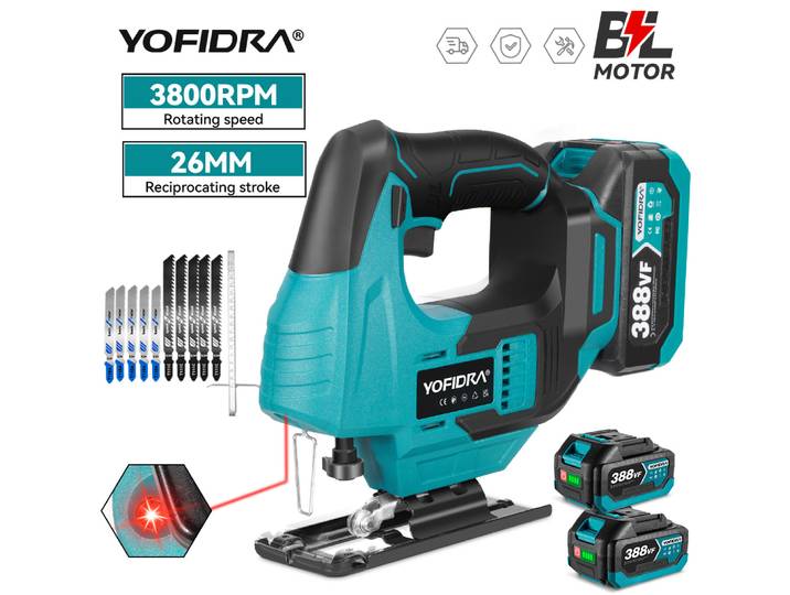 YOFIDRA – scie sauteuse électrique sans balais, 19mm, courbe Laser infrarouge, outil électrique multifonction pour le travail du bois, broche de batterie Makita 18V