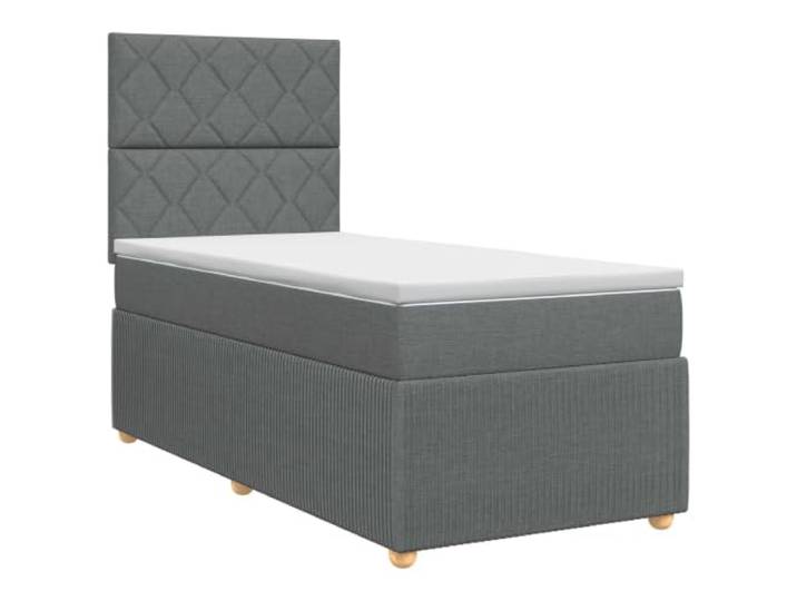 KTHLBRH Boxspringbett für Einzelbett, Dunkelgrau, mit Stoffmatratze Kopfteil verstellbar 78-88 cm, Taschenfedern, pulverbeschichteter Stahl, technisches Holz, Topper waschbar aus