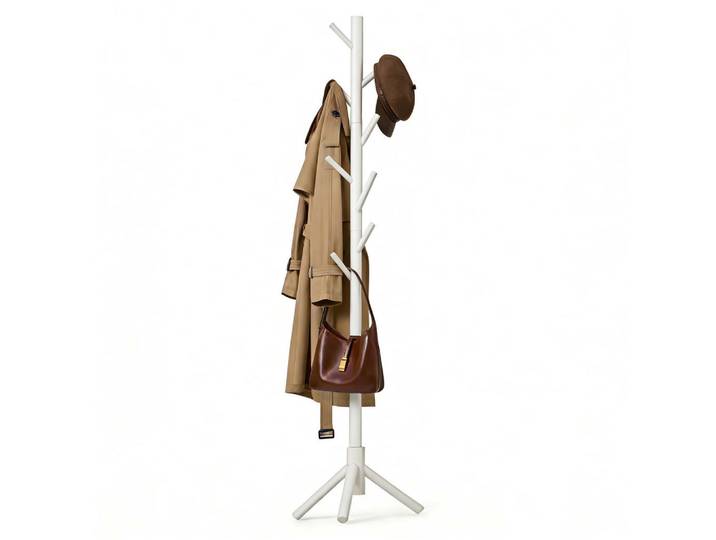 Relaxdays Garderobenständer Weiß Kiefernholz 8 Haken 175 cm, Holz, 50x175x50 cm, Garderobe, Garderobenständer