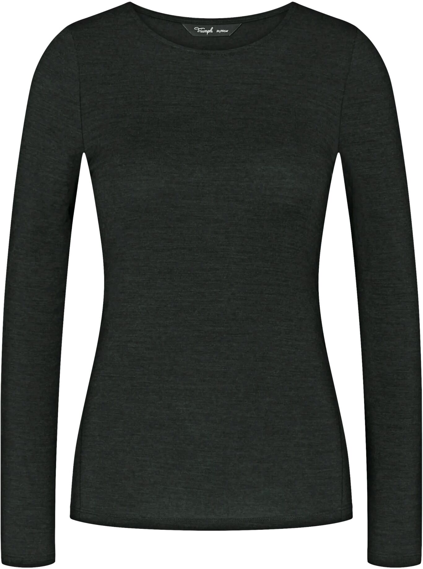 Langarmshirt TRIUMPH "Beauty Layers LSL Top 04", Damen, Gr. S, schwarz, Single Jersey, Obermaterial: 48% Wolle, 48% Modal, 4% Elasthan, Basic hüftlang, Rundhals, Shirts Langarmshirt, temperaturausgleichend schwarz S