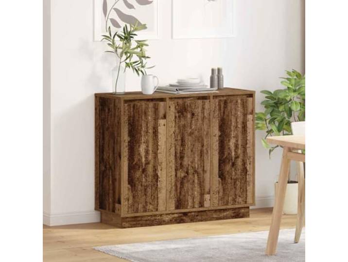 HEFZGDB Modernes Sideboard mit LED Licht für Esszimmer, LED Beleuchtetes Sideboard aus Holzwerkstoff für Moderne Wohnräume, minimalistisches mit integrierter Beleuchtung in Altholz 90