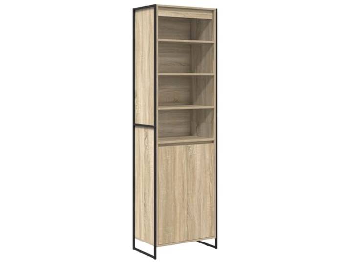 Hoher Schrank Sonoma 60 x 36 x 200 cm Holzwerkstoff mit Stahlbeinen Industriedesign, Stahlbeine, viel Stauraum, robust, langlebig, pflegeleicht, Wohnzimmer