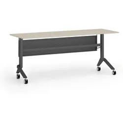 Mobiler Schreibtisch PRIMO MOVE, 180x60 cm, schwarzes Metallgestell, Birke