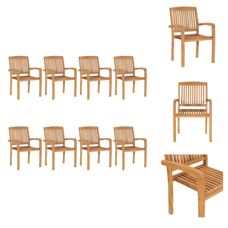 vidaXL Stapelbare Gartenstühle 8 Stk. Massivholz Teak - Gartenstühle