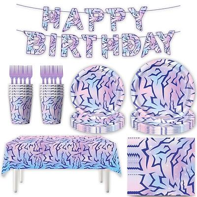 Partyzubehör im Stil koreanischer Popstars, für 76 Personen, inklusive Teller, Becher, Servietten, Gabeln und Tischdecke Happy Birthday-Banner, lila Pop-Themen-Geburtstagsgeschirr-Set für Kinder,