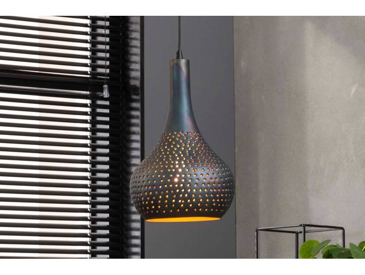 Pendelleuchte Nolira“ – Konisch geformter, handperforierter Lampenschirm in Schwarzbraun - Schwarzbraun - Luxusbetten24