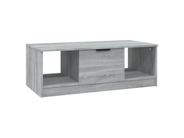 Couchtisch Grau Sonoma Eiche 102x50x36cm Holzwerkstoff Drei Fächer, Präsentationsplatte, feuchtigkeitsbeständig, stabile Struktur, Wohnzimmer, Flur