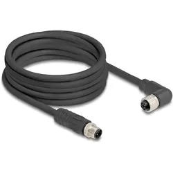 Delock M12 Kabel L-kodiert 4 Pin Stecker gerade zu Buchse re, Elektronikkabel + Stecker, Schwarz