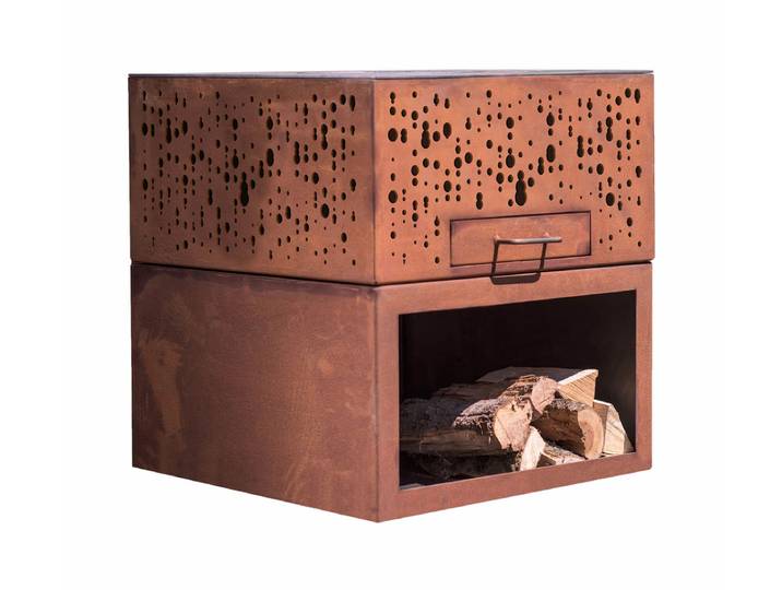 Eldur Pro Cube Feuerstelle mit Holzlager