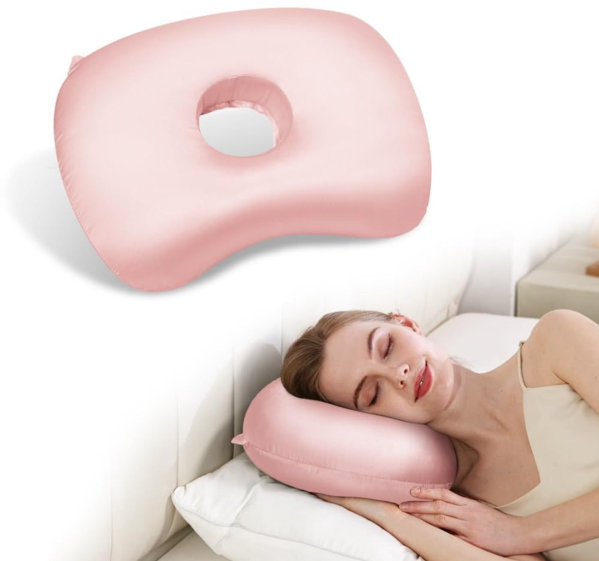 Orthopedisch Oorkussen voor Zijslapers - Donut Kussen met Gat voor Piercing Verzorging - Roze