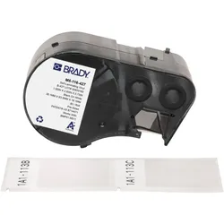 Brady, Etikettenrolle, M5-116-427, selbstlaminierendes Vinyl, Schwarz auf weiss/Transparent, 38.10 x 19.05(63.50) mm (70 mm)