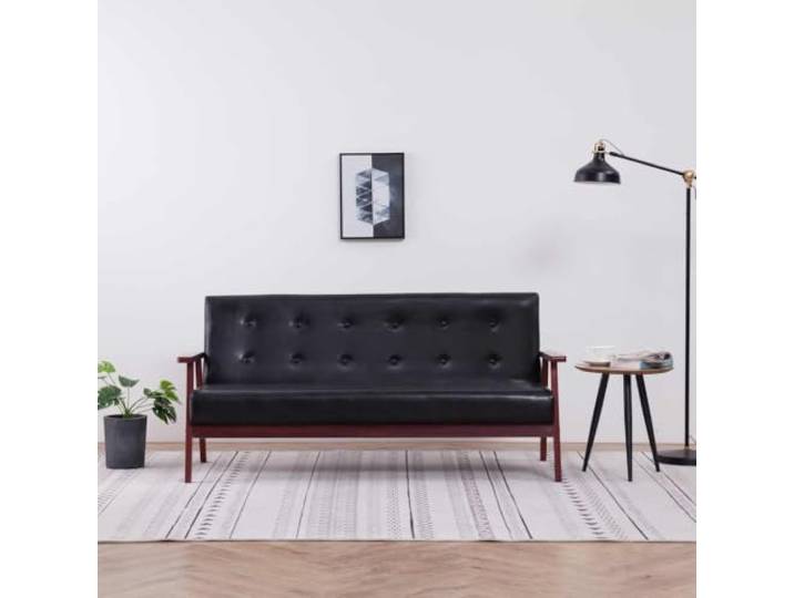 HEFZGDB 3-Sitzer Sofa Schwarz Kunstleder Retro Design Wohnzimmer Couch mit Holzrahmen und Polsterkissen für Langlebigkeit Stabilität Komfort