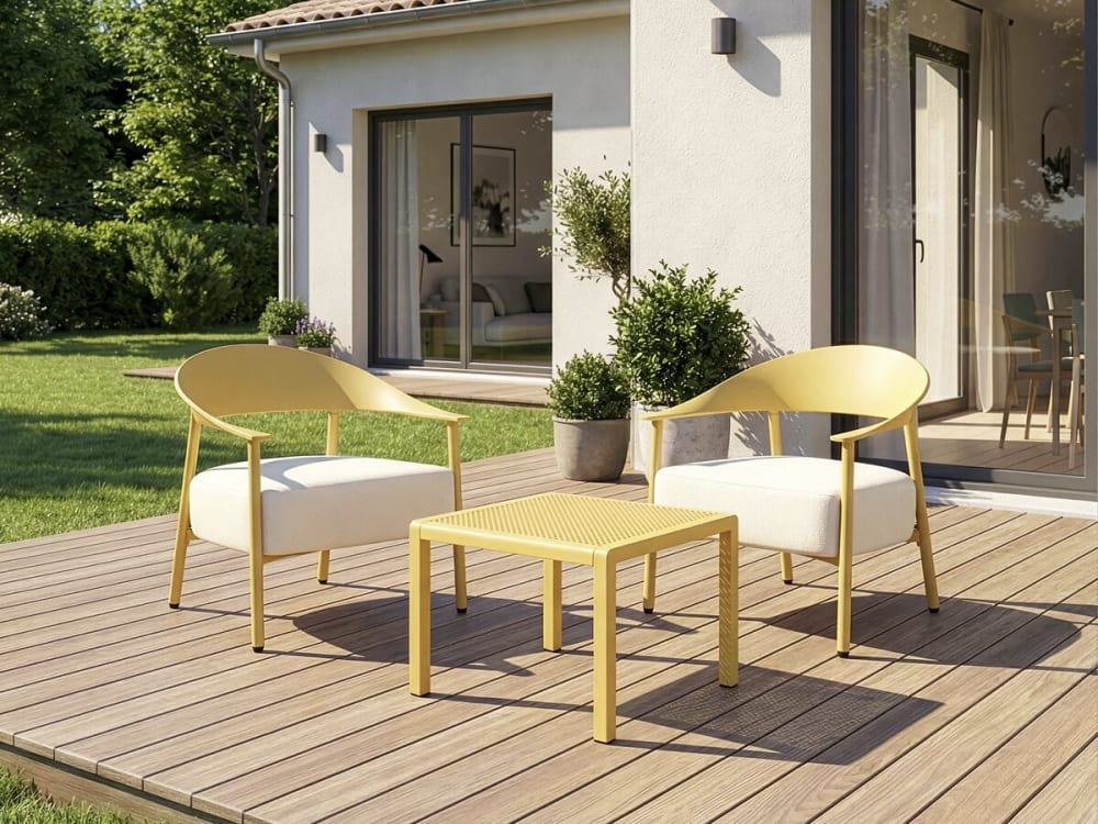 Habitat & Jardin Salon de jardin 2 places en acier jaune Jaune 69x76x73cm
